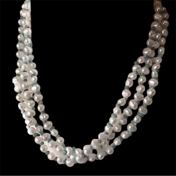 Rare Fresh Water Pearls & Turquoise Three Strand Necklace - Picture 14 of 16